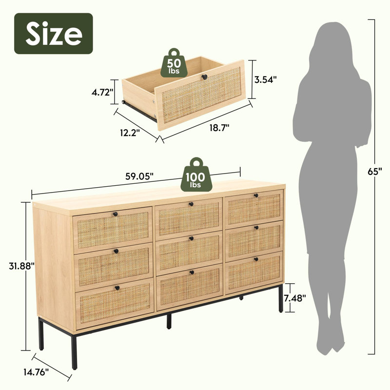 Bay Isle Home™ Boho Natural Rattan 9 - Drawer Dresser | Wayfair
